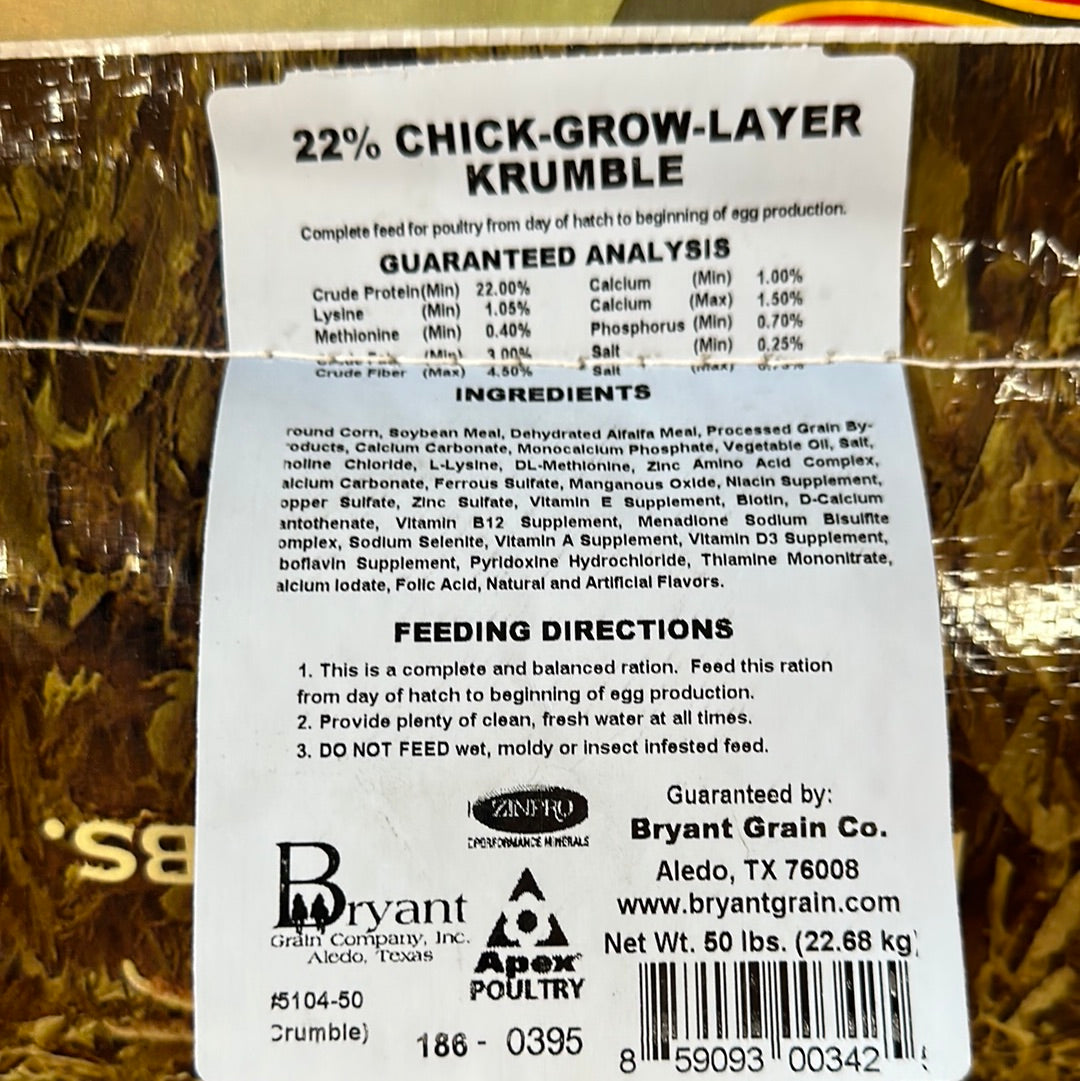 22% Chick-Grow-Layer-Krumble 25 lb. – Krum Feed Store