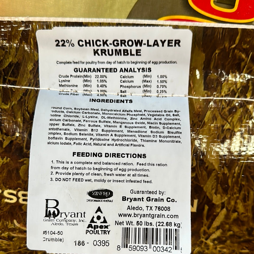 22% Chick-Grower-Layer-Krumble 50 lb.